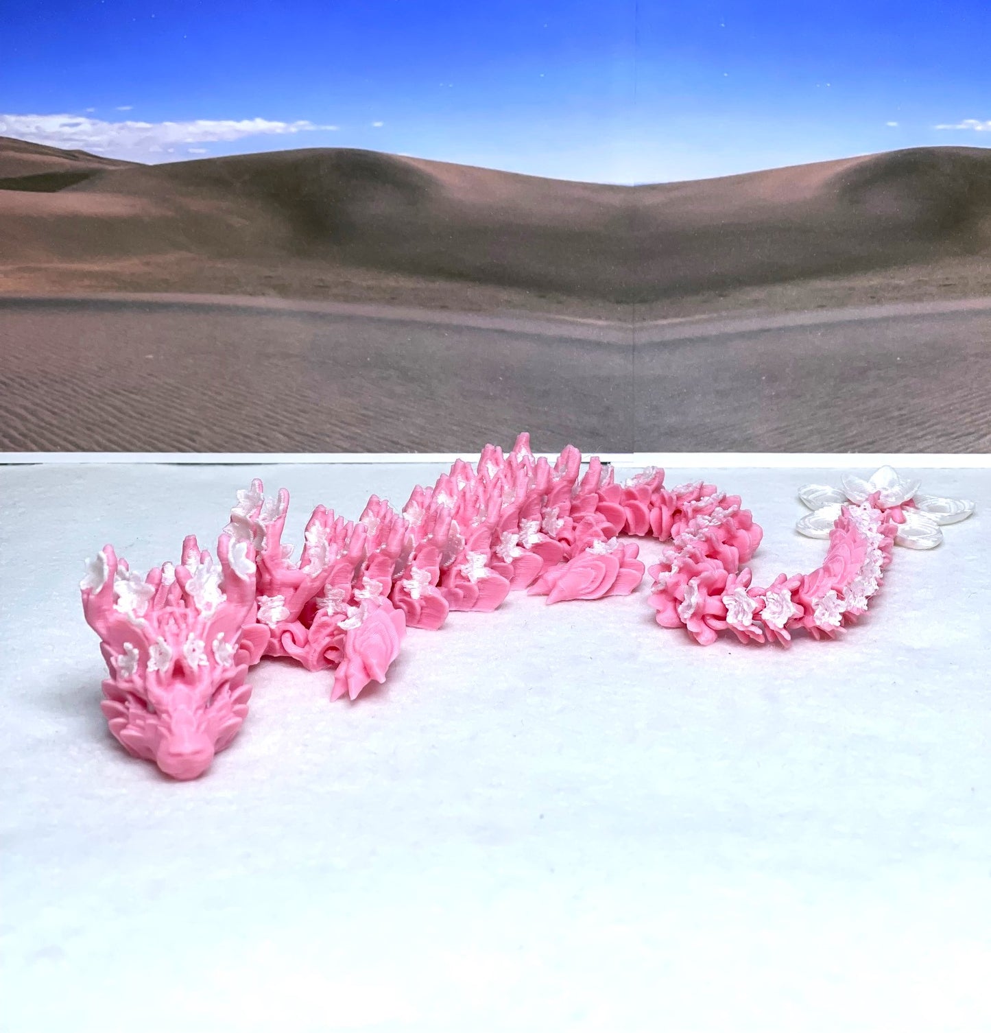 3D Printed Dragon, Articulated Pink Cherry Blossom Dragon, Fidget ADHD Dragon Toy D023-DR
