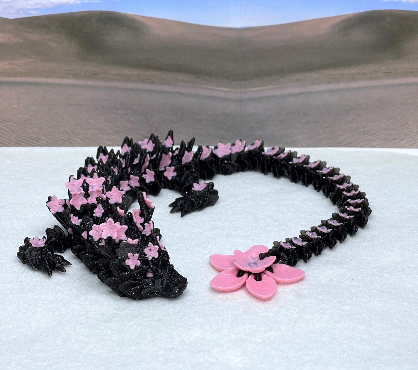 3D Printed Dragon with Dragon Egg, Articulated Black and Pink Cherry Blossom Dragon, Fidget ADHD Dragon Toy - D028-PE