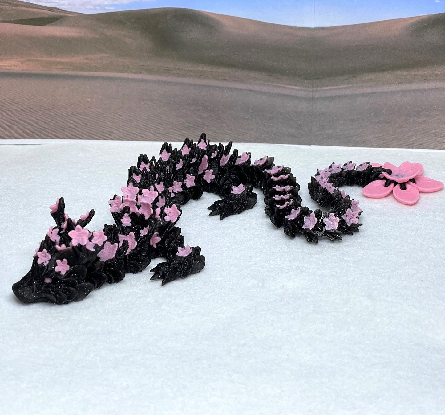 3D Printed Dragon with Dragon Egg, Articulated Black and Pink Cherry Blossom Dragon, Fidget ADHD Dragon Toy - D028-PE