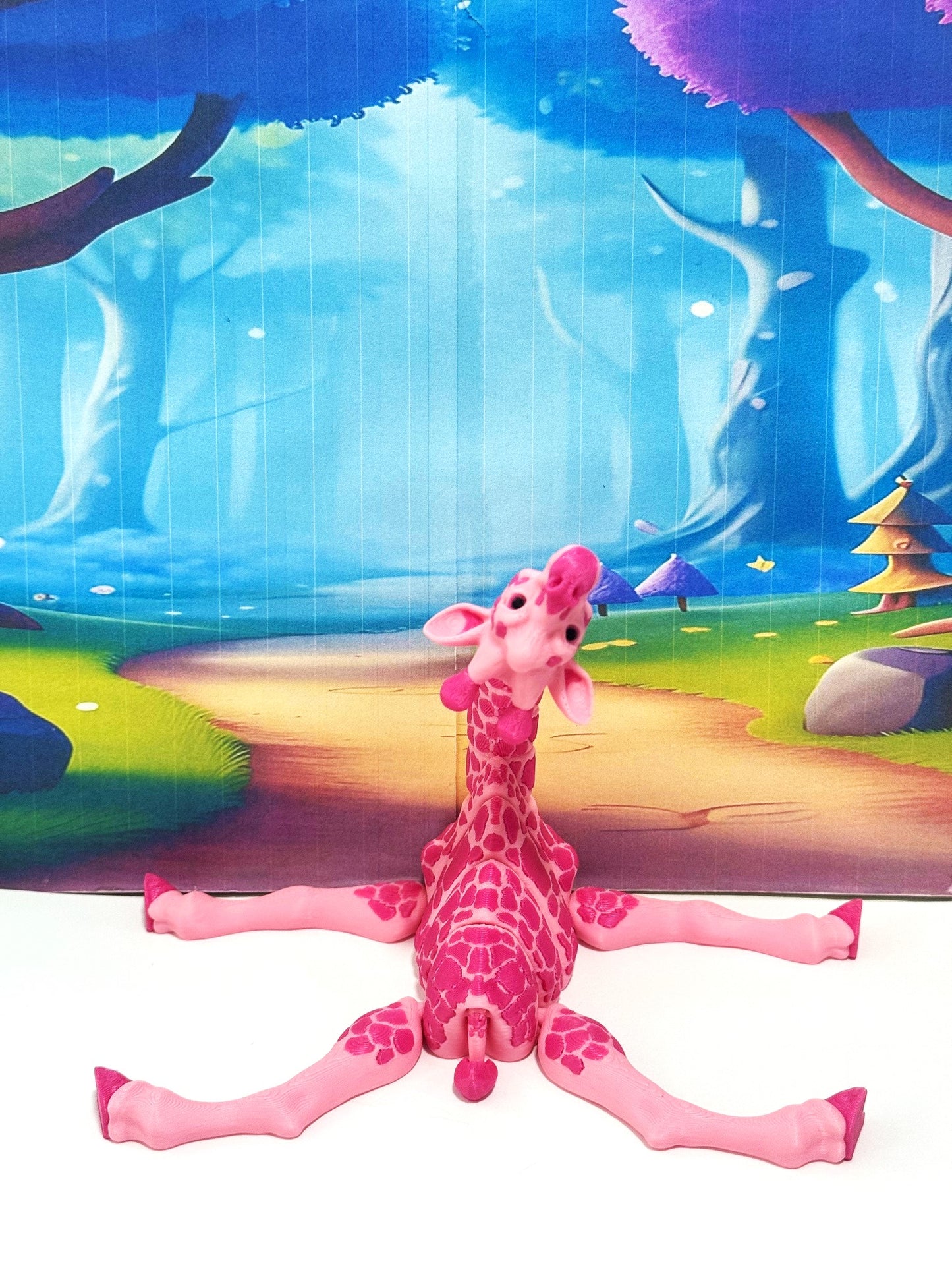 Articulated Giraffe Figurine, Detailed 6" Safari Animal Plastic Model Figure, Zoo Animal Fidget Toy, Movable Joints and Neck, Executive Desk Toy - AG001-PINK