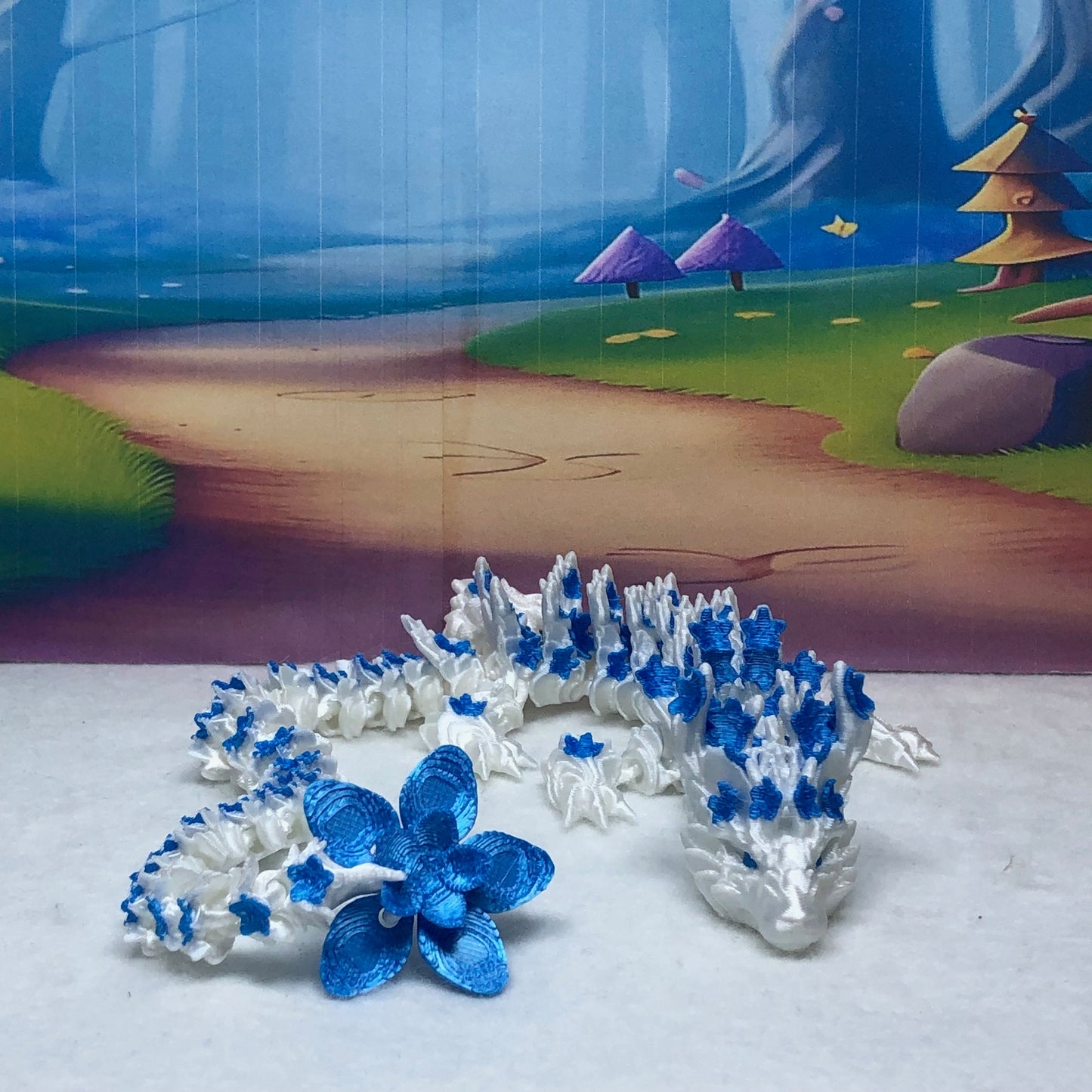 3D Printed Dragon, Articulated White and Pink Cherry Blossom Dragon, Fidget ADHD Dragon Toy - D017-WB