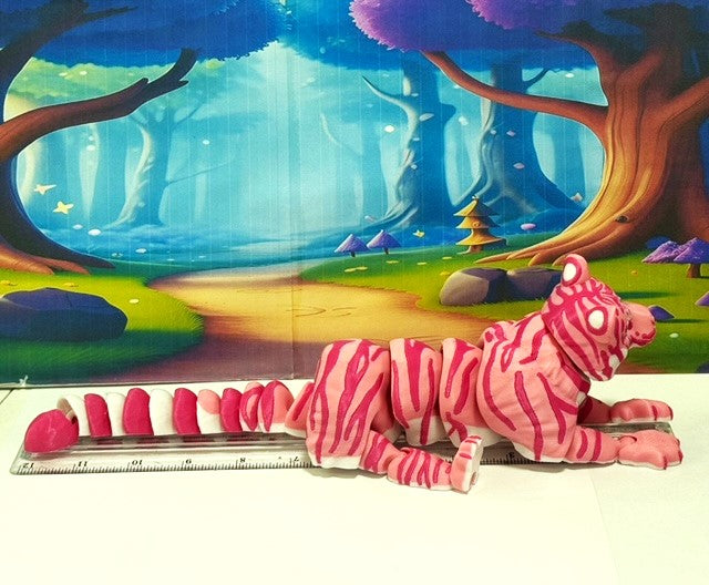 2pcs 3D Printed Tiger, Animal Creature Flexible Tiger Toys, Mother & Child Articulated Fidget Animal for Home Office Executive Desk Decoration AT001-MC-PINK