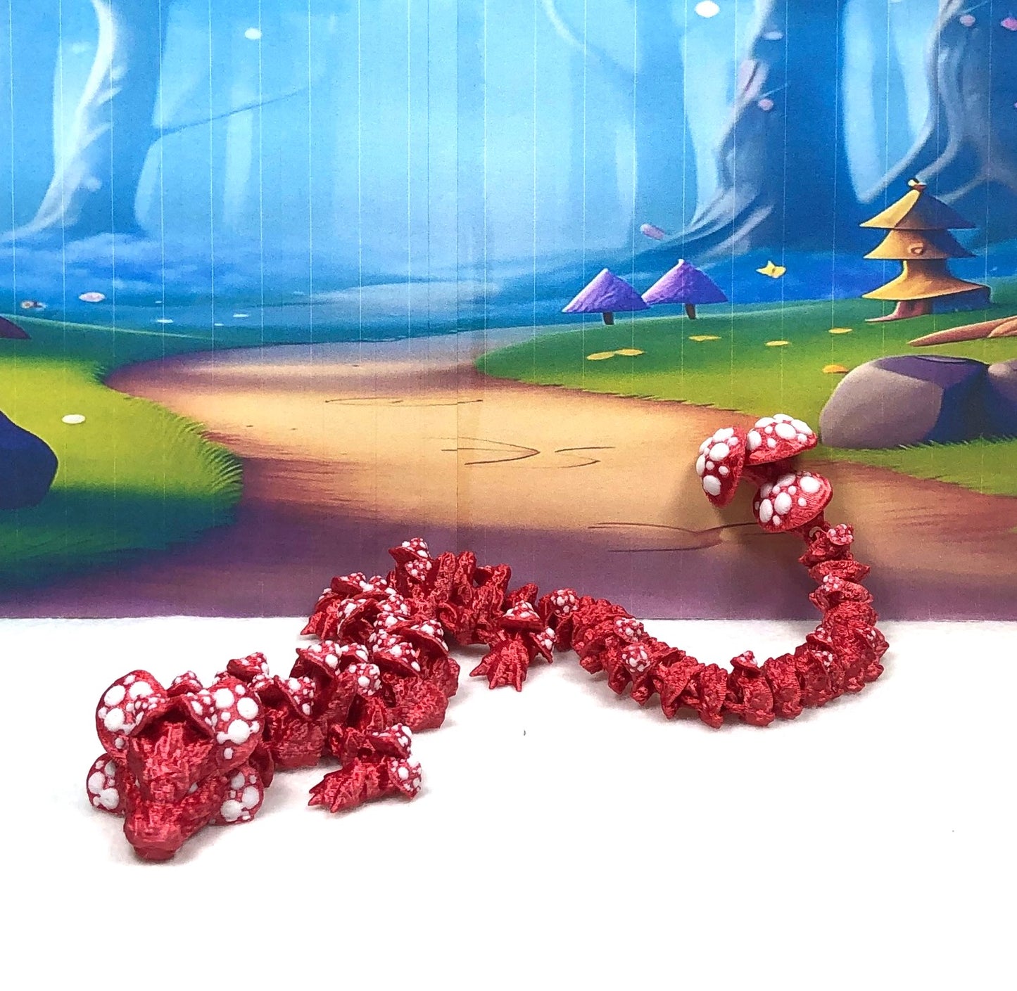 3D Printed Dragon with Egg, Articulated Red Mushroom Dragon, Fidget ADHD Dragon Toy - D037