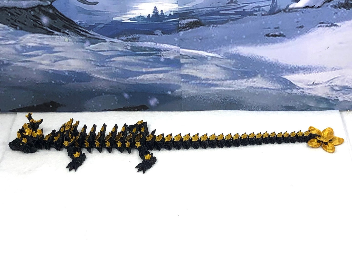 3D Printed Dragon with Egg, Articulated Black an Gold Cherry Blossom Dragon, Fidget ADHD Dragon Toy - D043