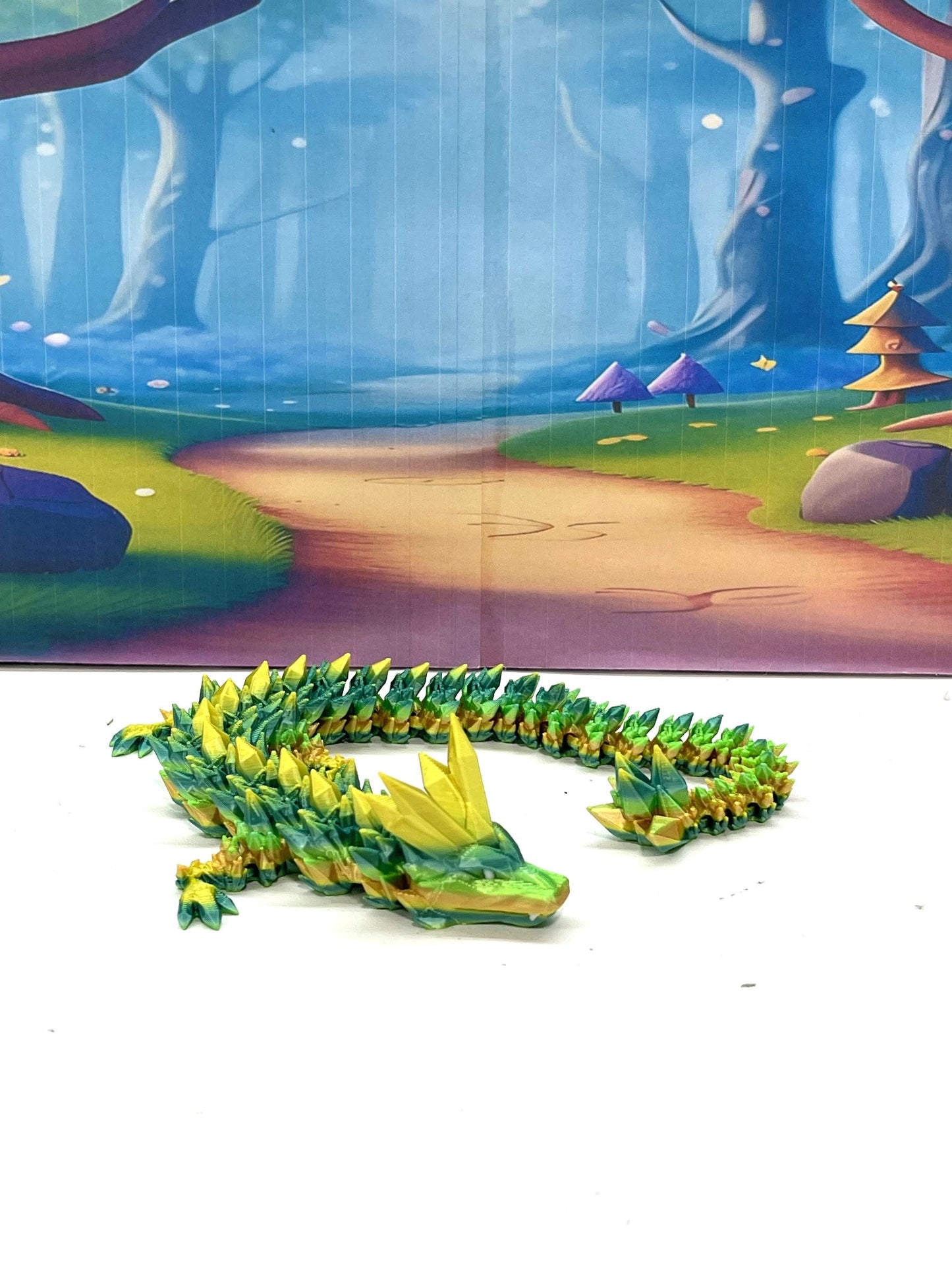 3D Printed Dragon with Egg, Articulated Yellow and Green Crystal Dragon, Fidget ADHD Dragon Toy - D026