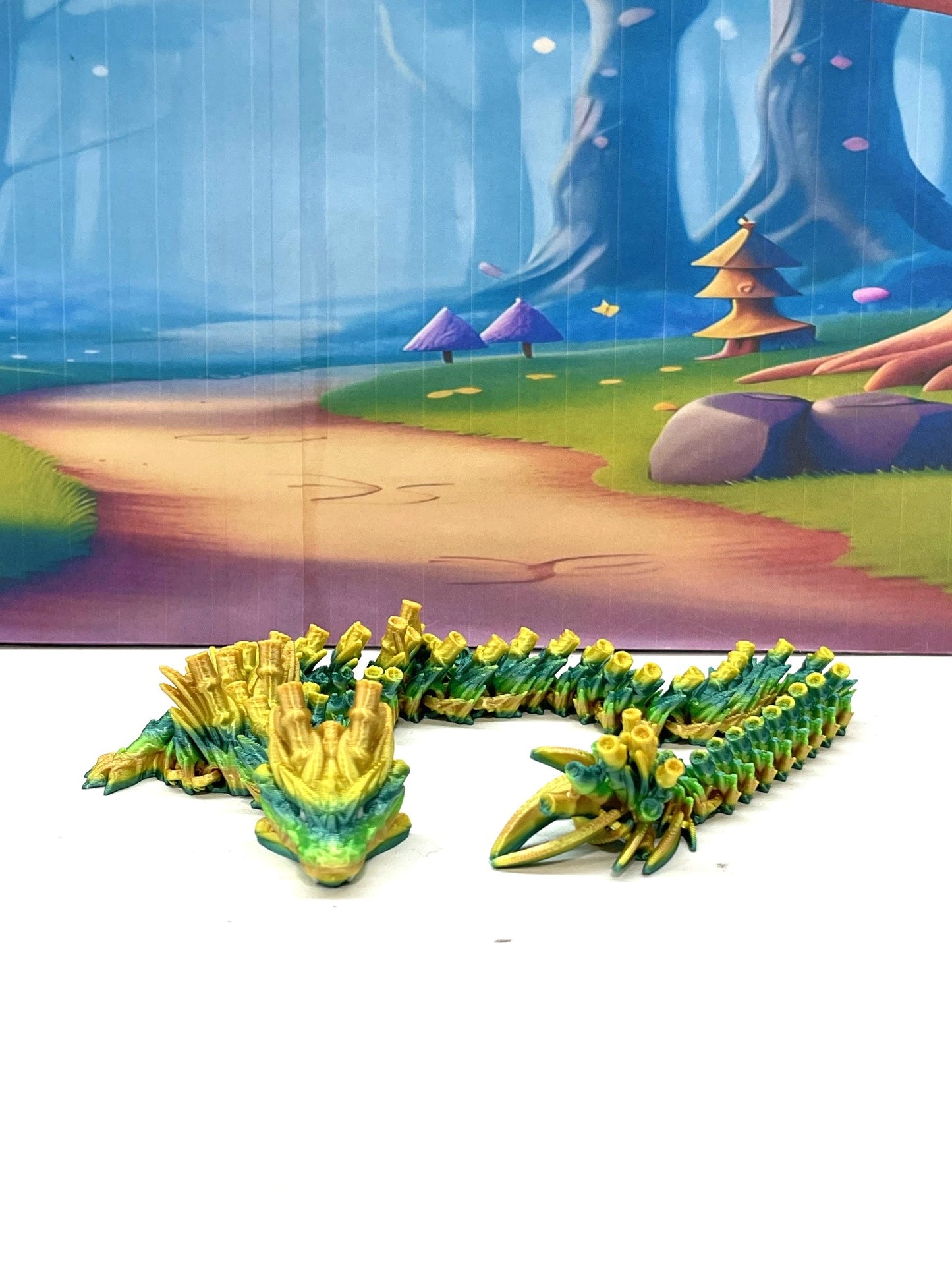 3D Printed Dragon with Egg, Articulated Yellow and Green Bamboo Dragon, Fidget ADHD Dragon Toy - D027