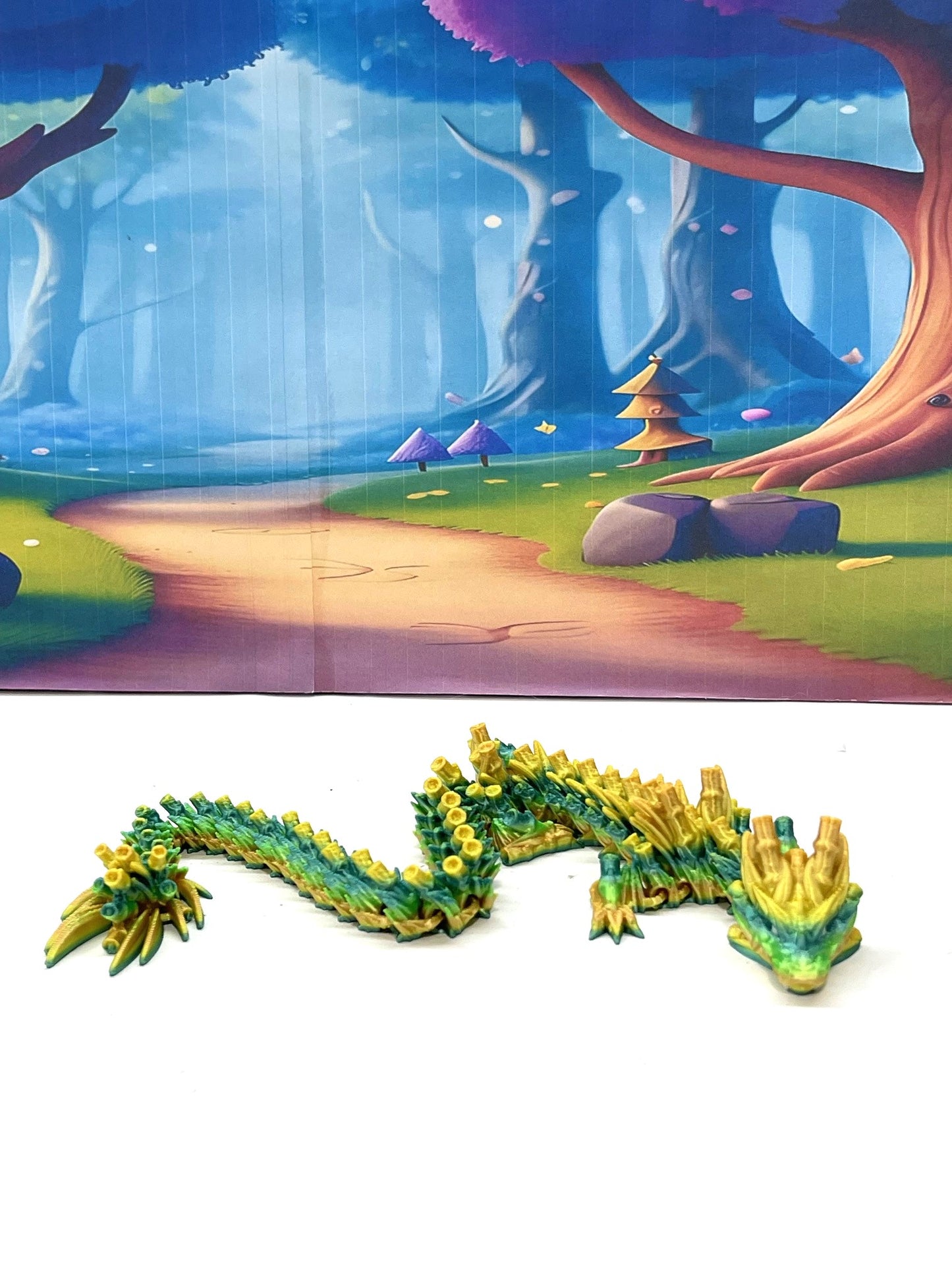 3D Printed Dragon with Egg, Articulated Yellow and Green Bamboo Dragon, Fidget ADHD Dragon Toy - D027