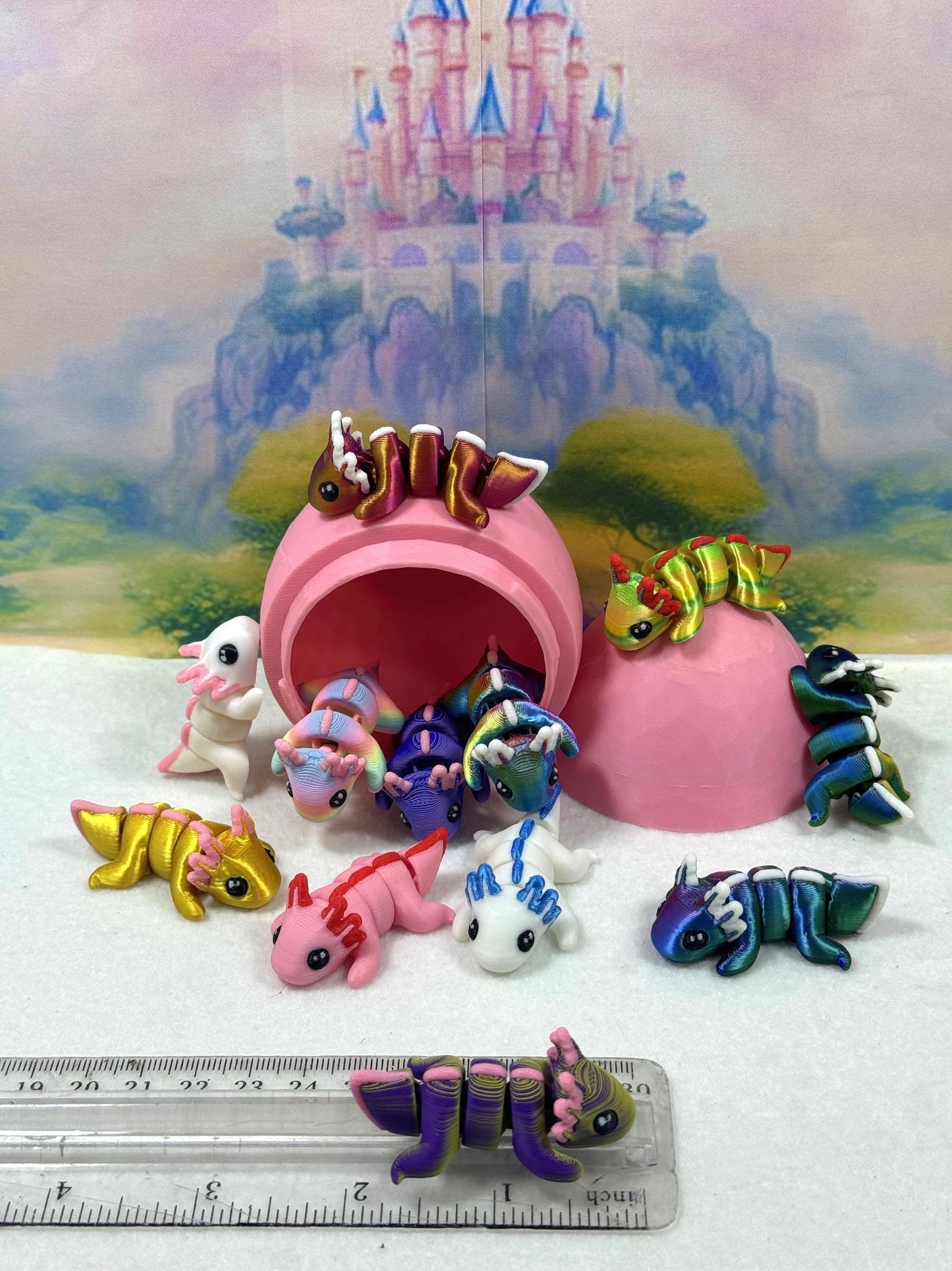 3D Printed Articulated Mini Axolotl with Egg, 12pcs Colorful Fidget Mini Axolotl Figures, Tiny Animal Figures, Birthday Party Decorations MA00123-SET -PHE