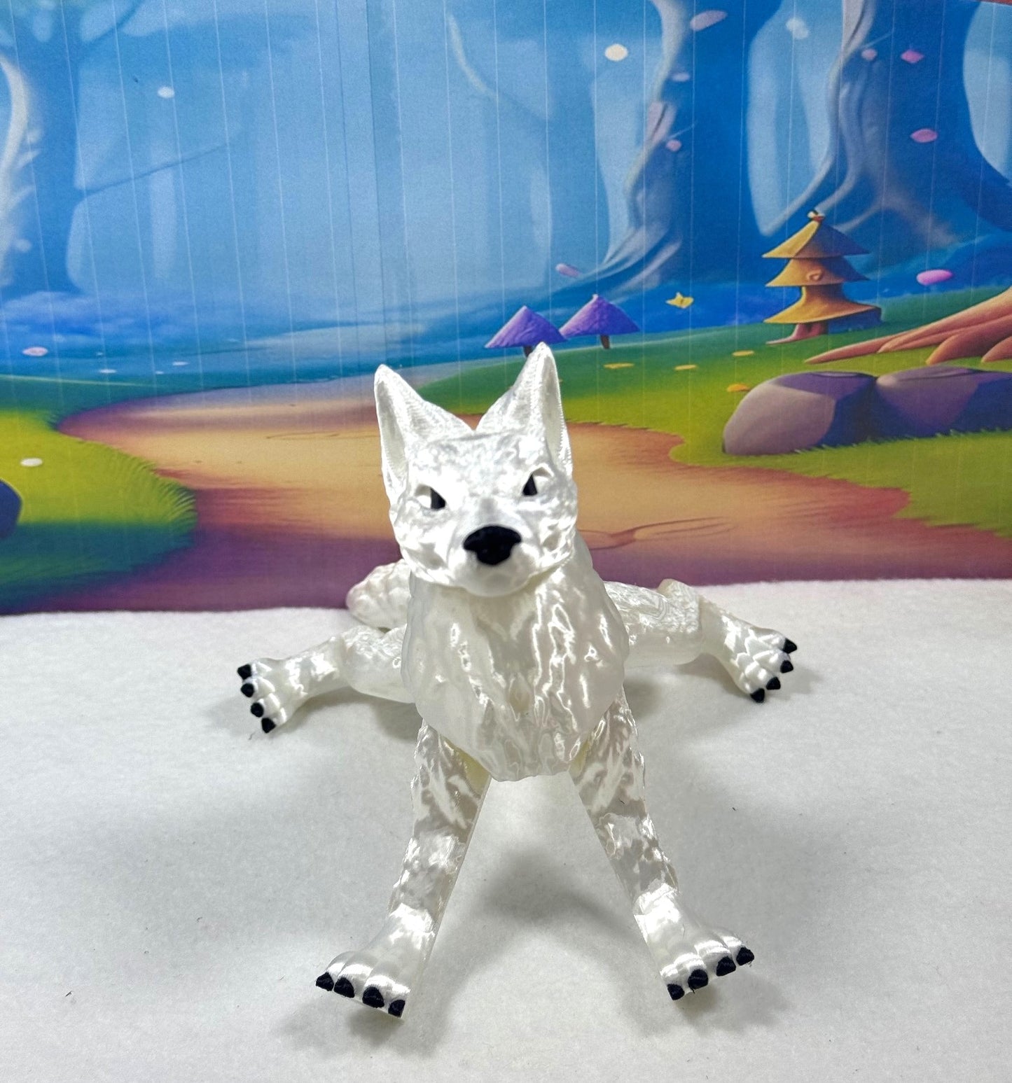 White Articulated Wolf Toy, 3D Printed Wolf, 4.75" Executive Desk Decor, Fidget Toy