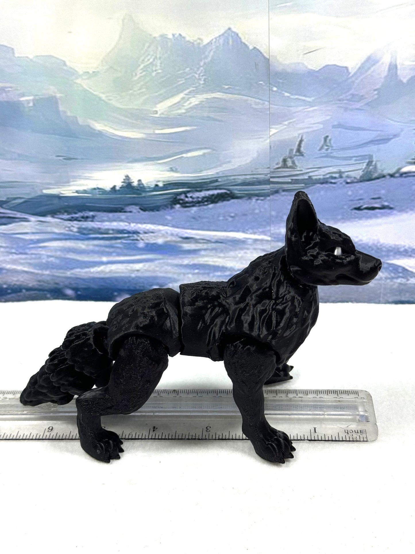 Black Articulated Wolf Toy, 3D Printed Wolf, 4.75" Executive Desk Decor, Fidget Toy