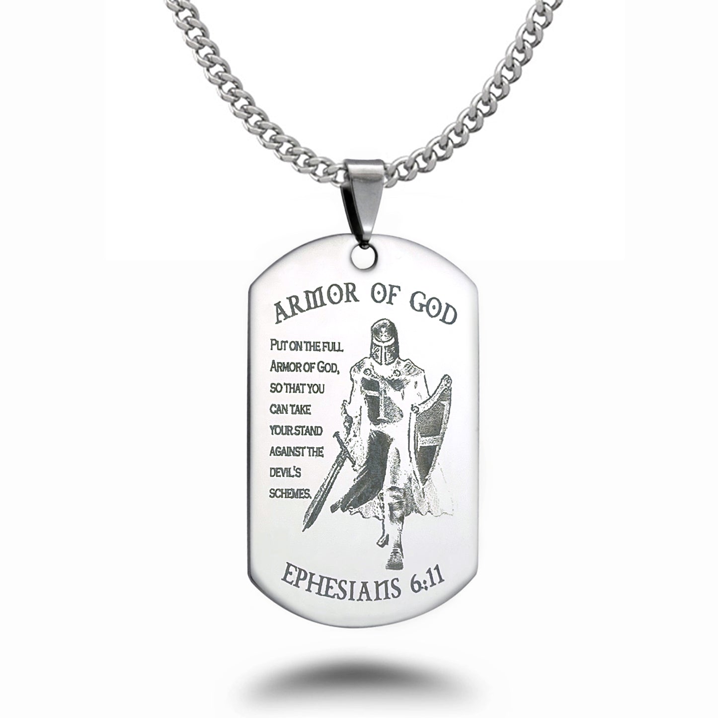 Stainless Steel Dog Tag Necklace for Men, Polished Dog Tag Pendant with Curb Chain 24 Inches SSN837-S