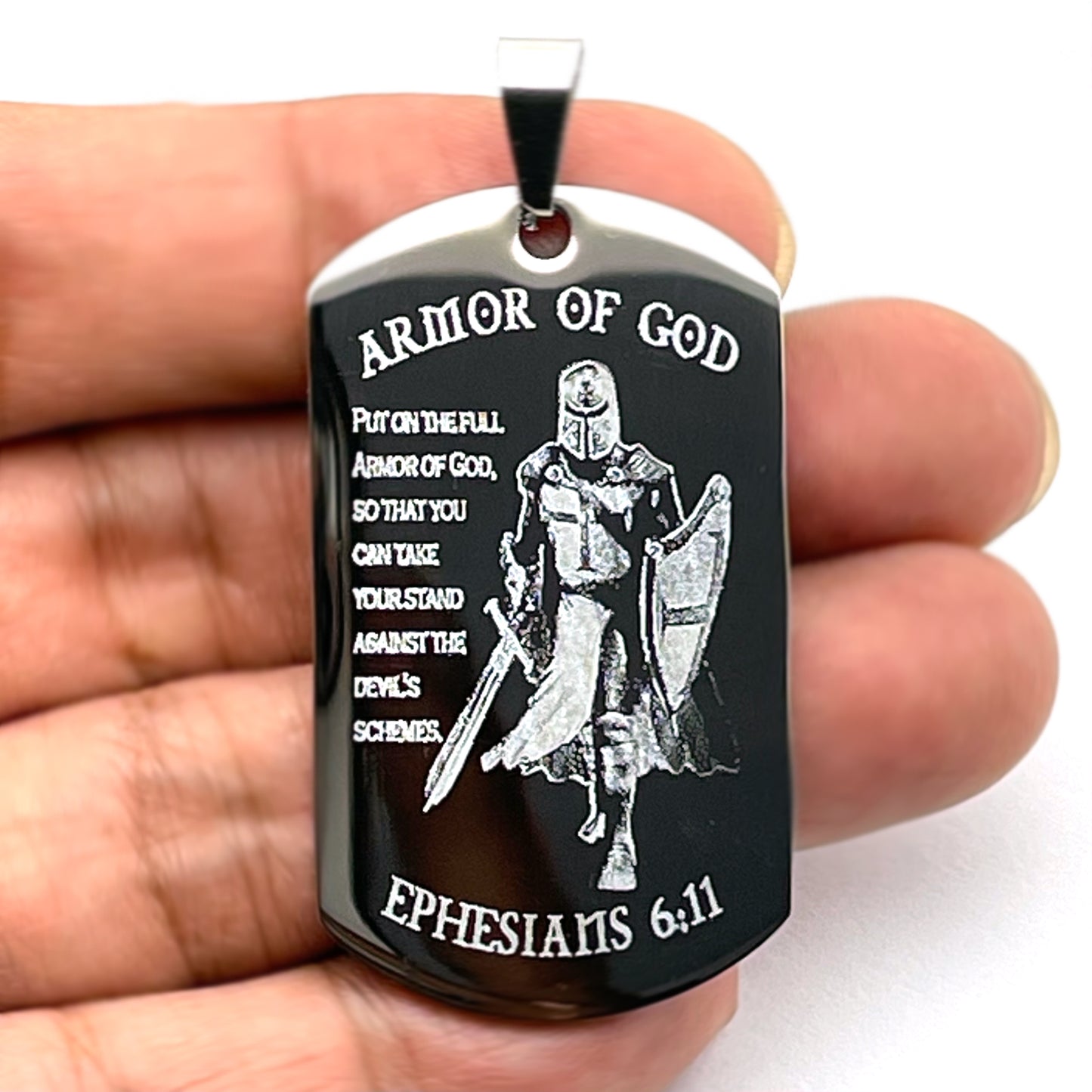 Stainless Steel Dog Tag Necklace for Men, Polished Dog Tag Pendant with Curb Chain 24 Inches SSN837-S