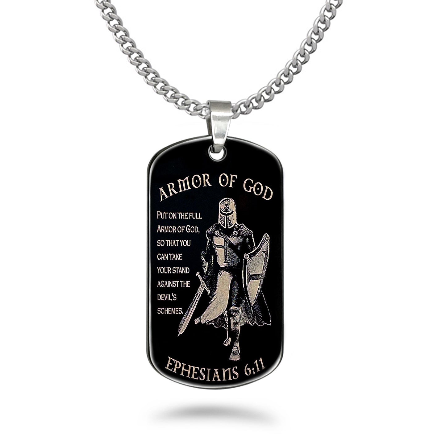 Stainless Steel Dog Tag Necklace for Men, Black Dog Tag Pendant with Curb Chain 24 Inches SSN837