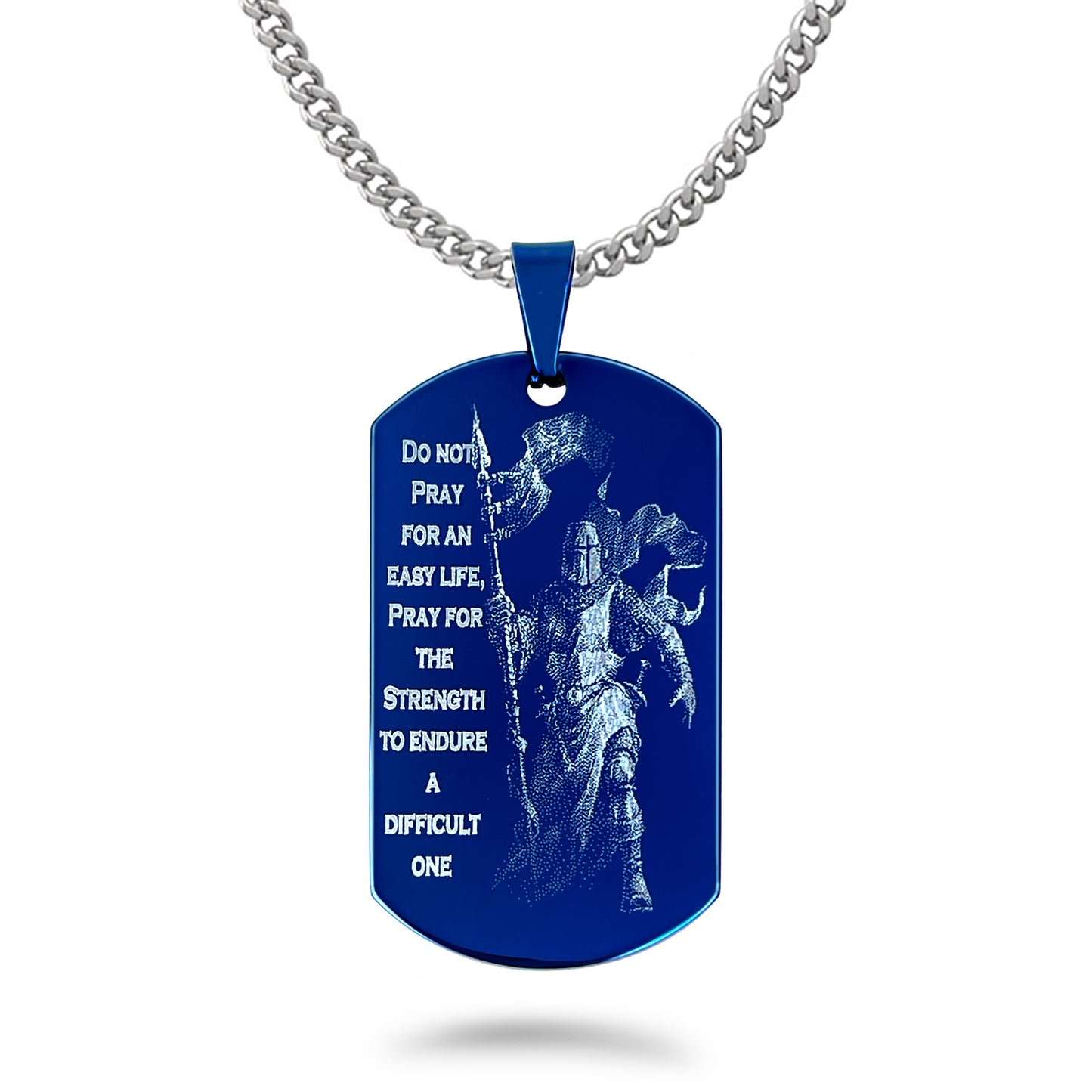 Stainless Steel Dog Tag Necklace for Men, Blue Plated Dog Tag Pendant with Curb Chain 24 Inches SSN840-B