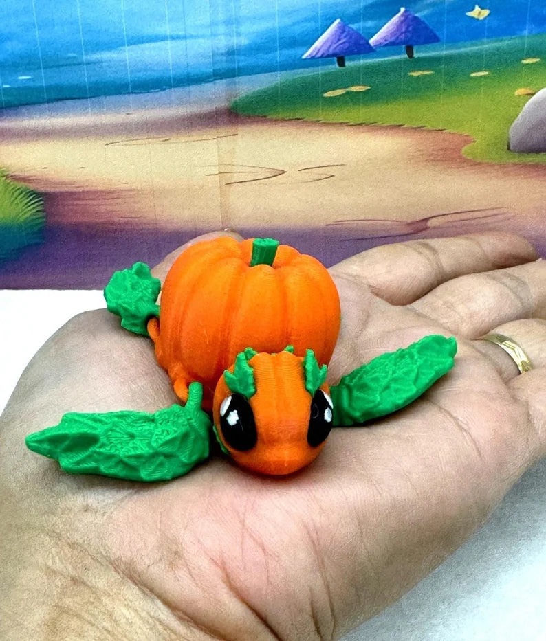 3D Printed Pumpkin Turtle, Articulating Mini Pumpkin Turtle, Fall Desk Decor Fidget ADHD Toy-TP001-Orange