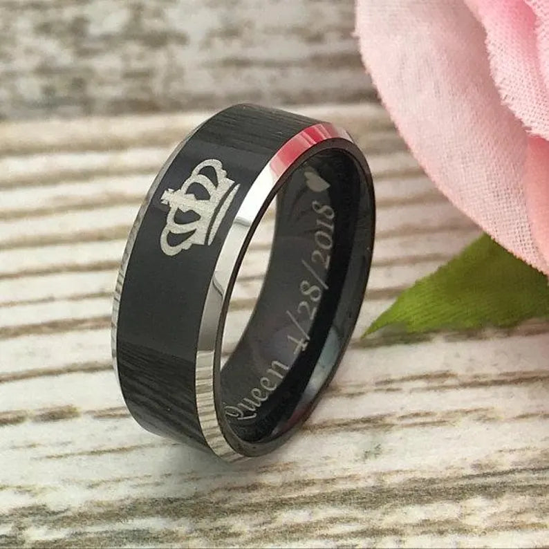 8mm/6mm Tungsten Rings, Personalized His & Hers Couples Ring Set, Anniversary Ring Set
