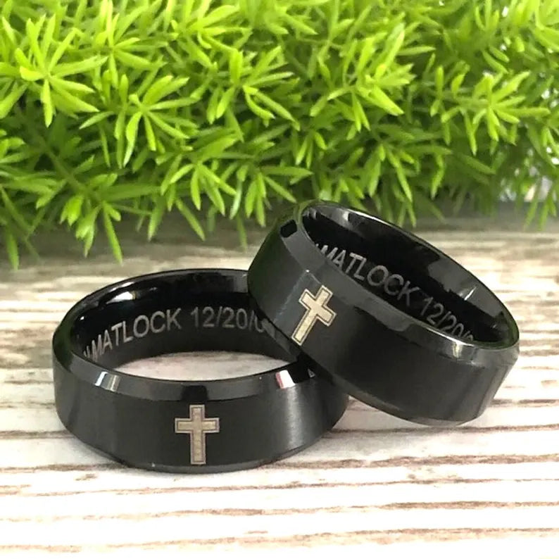 Titanium Rings, Personalized His & Hers Couples Ring Set, 8mm/6mm Anniversary Ring Set