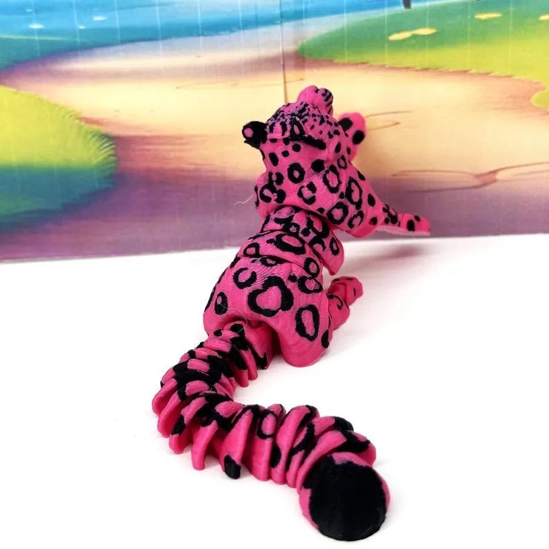 3D Printed Snow Leopard, 6.5" Wild Animal Creature Toy, Articulated Fidget Animal for Home Office Executive Desk Decoration AT001-PINK-S