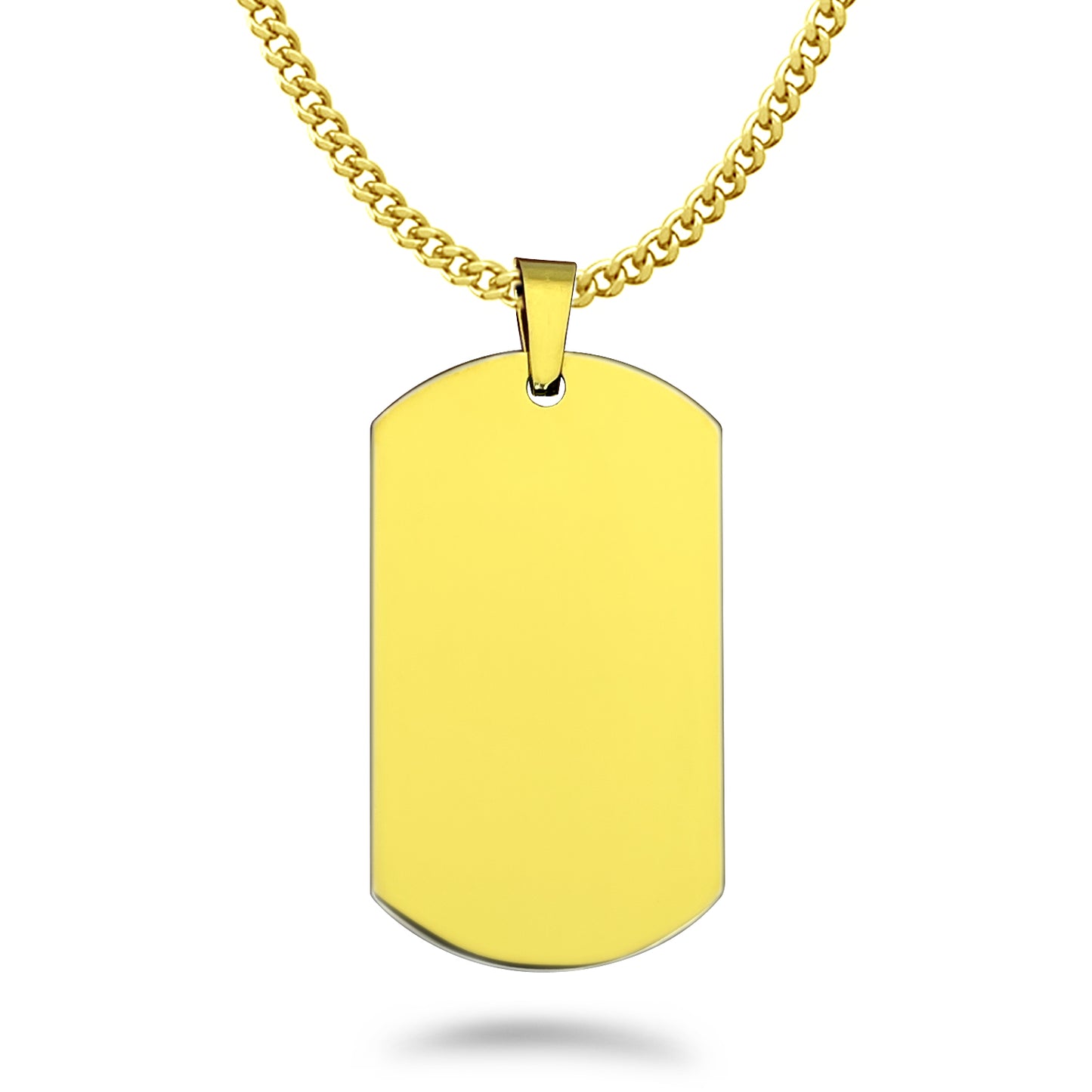 Stainless Steel Dog Tag Necklace for Men, Gold Plated Dog Tag Pendant with Curb Chain 24 Inches SSN838-G