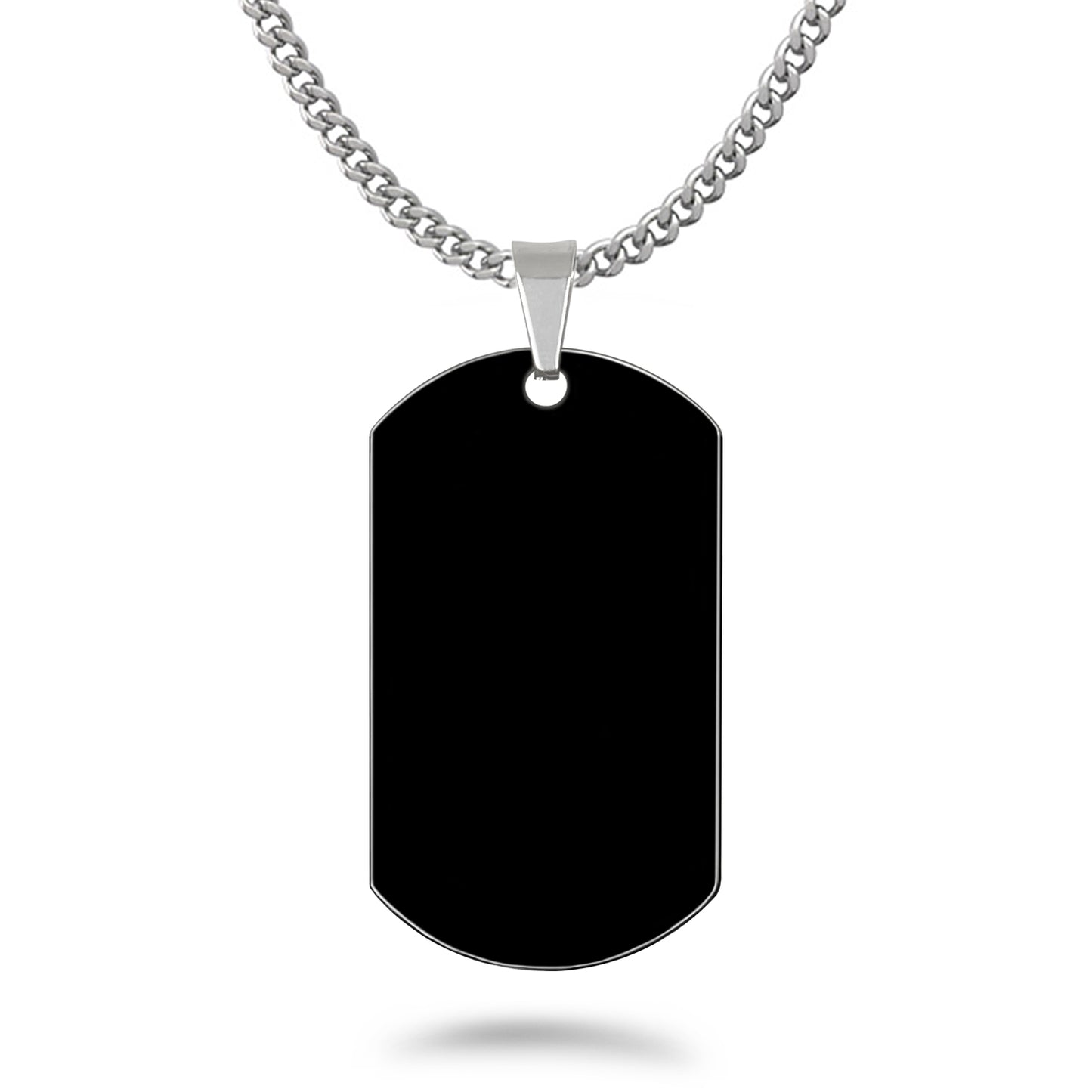Stainless Steel Dog Tag Necklace for Men, Black Plated Dog Tag Pendant with Curb Chain Necklace 24 Inches SSN839
