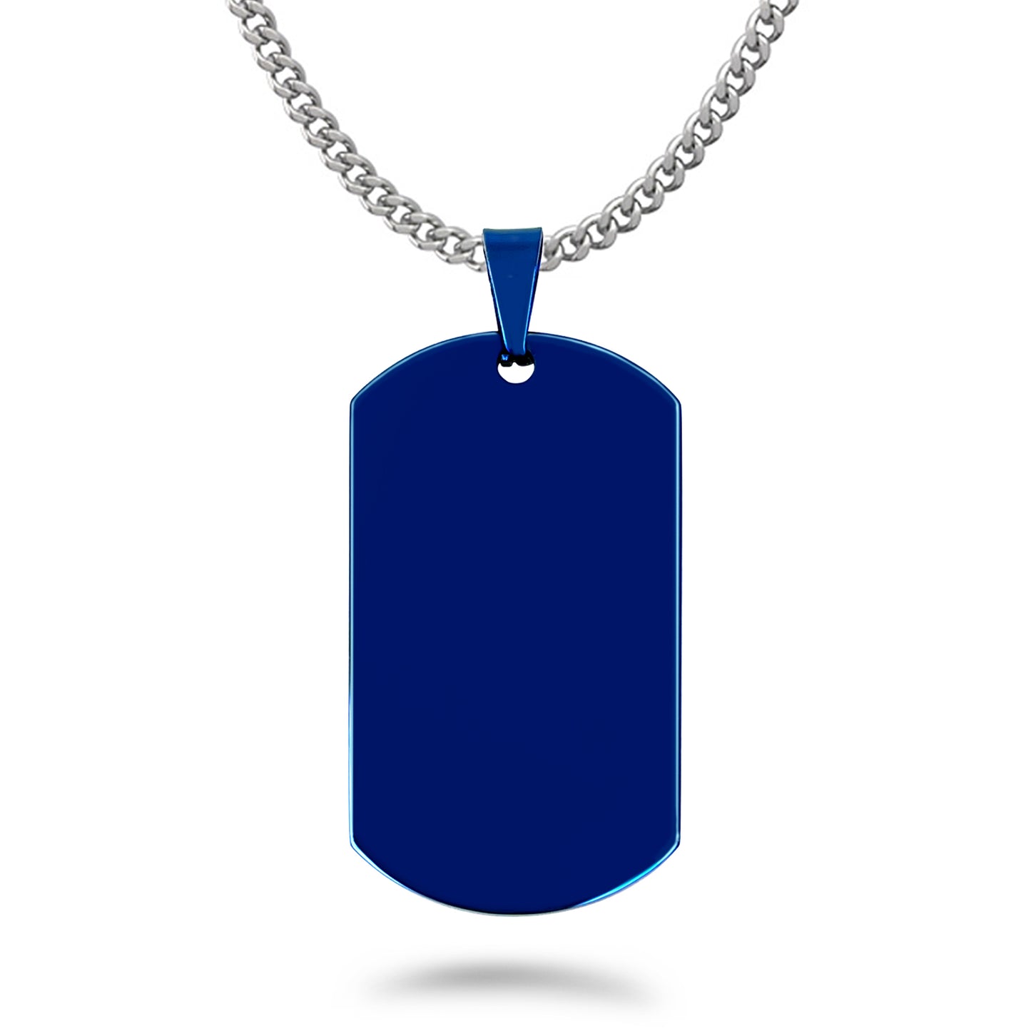 Stainless Steel Dog Tag Necklace for Men, Blue Plated Dog Tag Pendant with Curb Chain 24 Inches SSN837-B