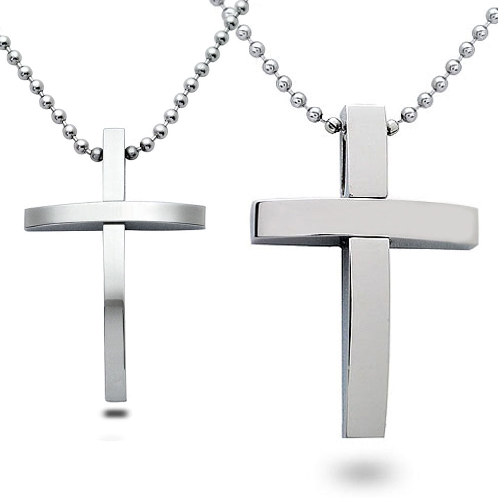 2pcs Personalized Cross Necklace for Men and Women Polished Stainless Steel Cross Pendant Necklace 24 Inches Chain SSN151/SSN056