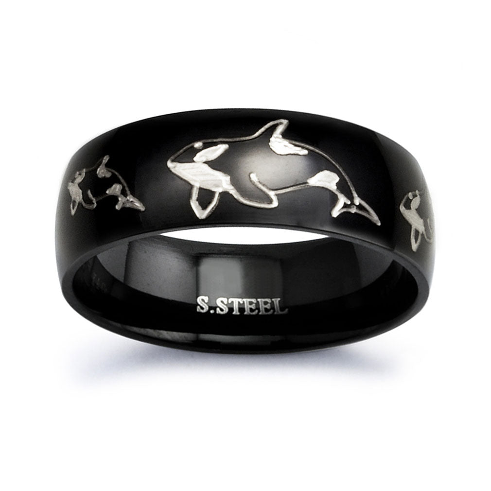 Orca Ring, Personalized Stainless Steel Ring for Men Polished Classic Dome Ring Customized Promise Ring SSR410