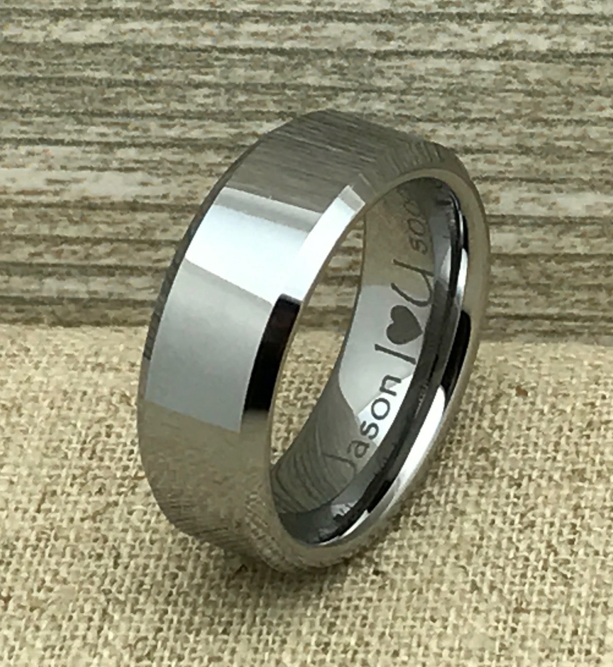 8mm Personalized Tungsten Ring for Men Polished Tungsten Carbide Engagement Wedding Band Customized Promise Ring TCR005