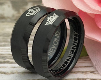 8mm/6mm King and Queen Rings, Personalized His & Hers Titanium Wedding Band Ring, Couples Ring Set TCR411 (Copy)