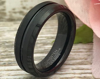 8mm/6mm Personalized His & Hers Tungsten Ring, Black Tungsten Couples Ring Set TCR506