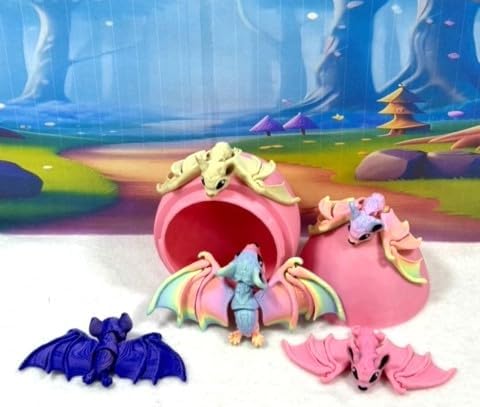 5Pcs 3D Printed Bat with Eggs, 3D Printed Egg, Articulated Fidget Toys for Halloween Decor, Colorful Articulated Bats Party Decorations