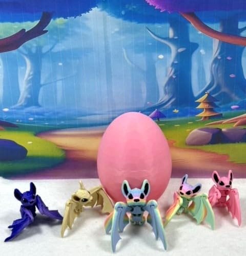 5Pcs 3D Printed Bat with Eggs, 3D Printed Egg, Articulated Fidget Toys for Halloween Decor, Colorful Articulated Bats Party Decorations