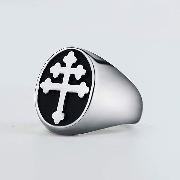 Lorraine Cross Signet Ring Stainless Steel Signet Cross Rings Gift for Men Women SSR959-S