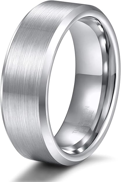 Personalized Tungsten Ring for Men 8mm Brushed Tungsten Carbide Engagement Wedding Band Customized Promise Ring