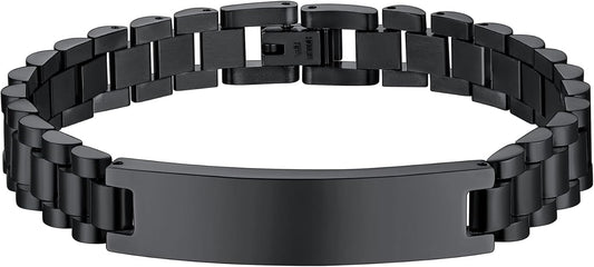 Personalized Bracelet for Men 10mm Black Stainless Steel ID Bracelet Custom Gift for For Men and Women 8.25 Inches SSB207-B