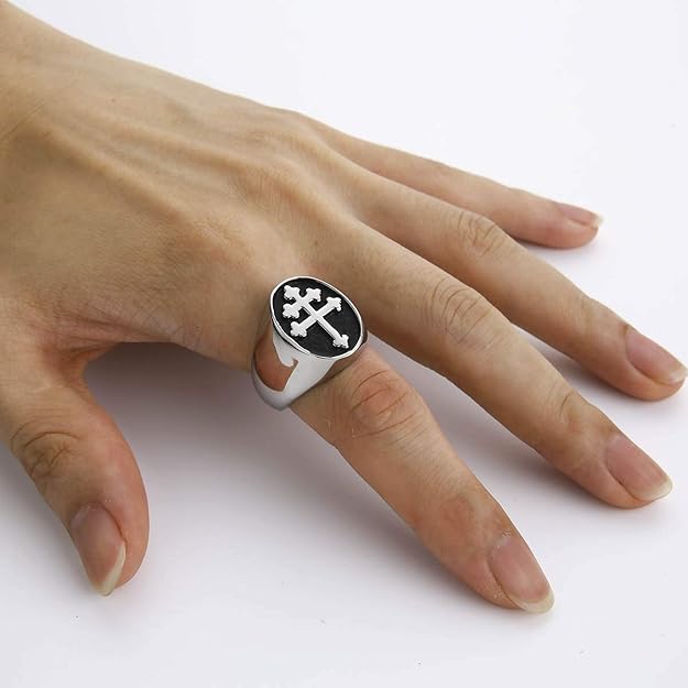 Lorraine Cross Signet Ring Stainless Steel Signet Cross Rings Gift for Men Women SSR959-S