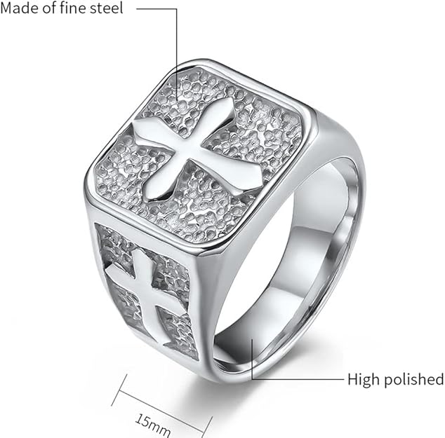 Cross Signet Band Ring for Men Women Christian Cross Religious Stainless Steel Ring Jewelry Size 7-13 SSR949