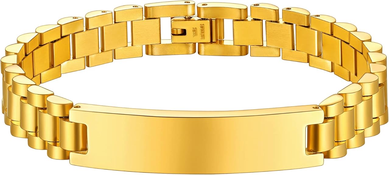 Personalized Bracelet for Men 10mm Stainless Steel Gold ID Bracelet Custom Gift for For Men and Women SSB207-G