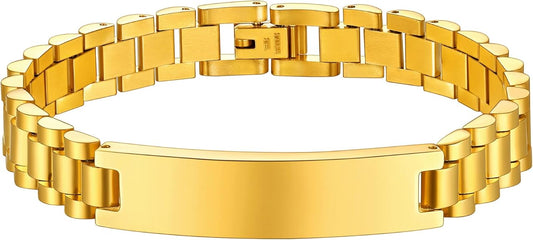 Personalized Bracelet for Men 10mm Stainless Steel Gold ID Bracelet Custom Gift for For Men and Women SSB207-G