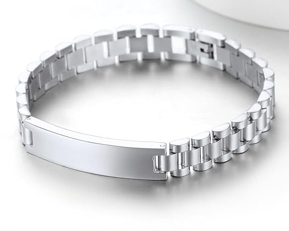Personalized Mens ID Bracelet - 10mm Stainless Steel Mens Custom Engraved ID Bracelet 8.25 Inches - SSB207-S