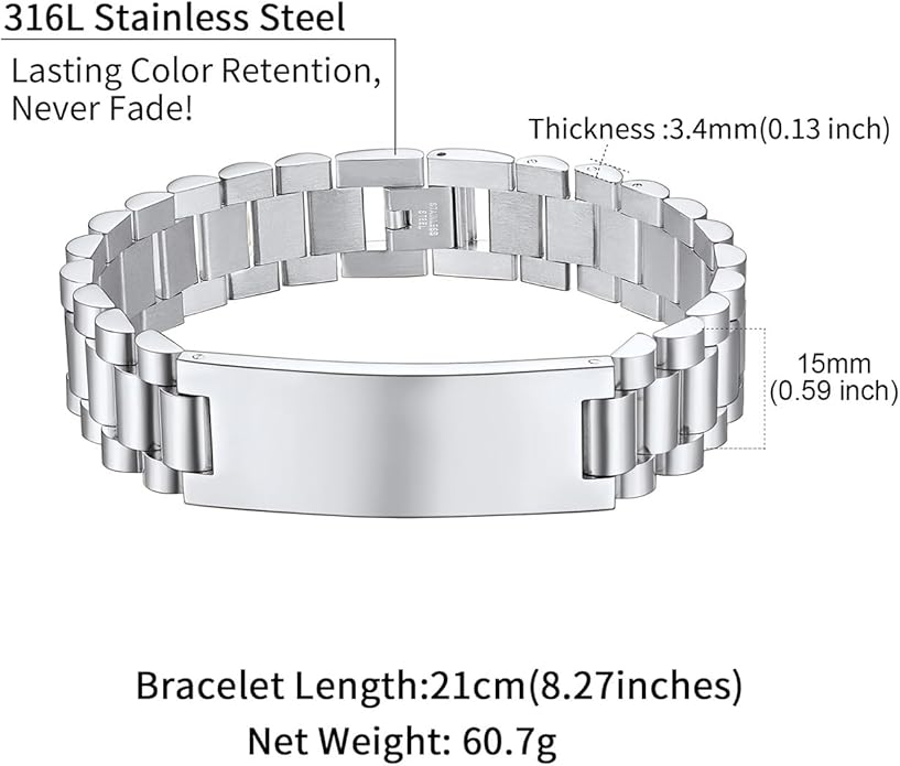 Personalized Mens ID Bracelet - Stainless Steel Mens Custom Engraved ID Bracelet - SSB223-S