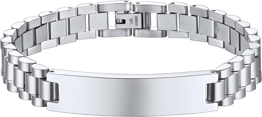 Personalized Mens ID Bracelet - 10mm Stainless Steel Mens Custom Engraved ID Bracelet 8.25 Inches - SSB207-S