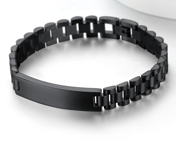 Personalized Bracelet for Men 10mm Black Stainless Steel ID Bracelet Custom Gift for For Men and Women 8.25 Inches SSB207-B
