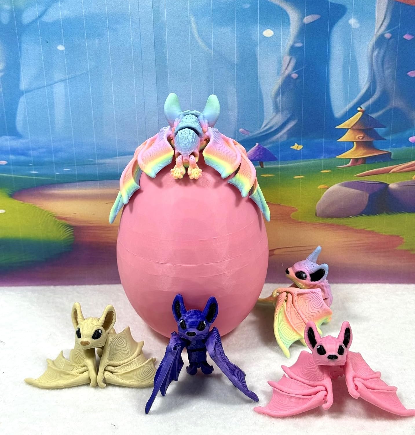 5Pcs 3D Printed Bat with Eggs, 3D Printed Egg, Articulated Fidget Toys for Halloween Decor, Colorful Articulated Bats Party Decorations