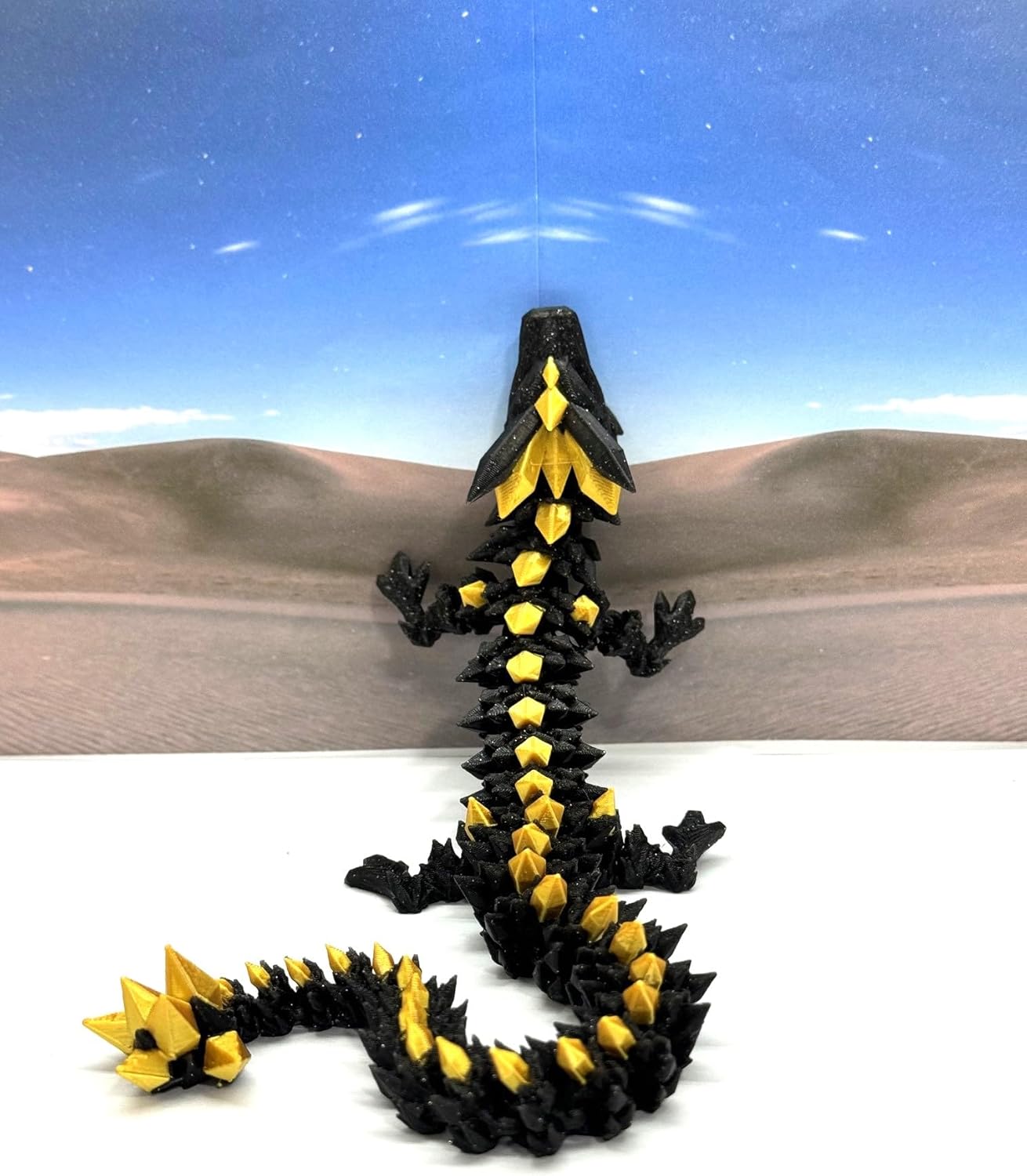 3D Printed Dragon with Egg, Articulated Black and Gold Crystal Dragon, Fidget ADHD Dragon Toy - D06565