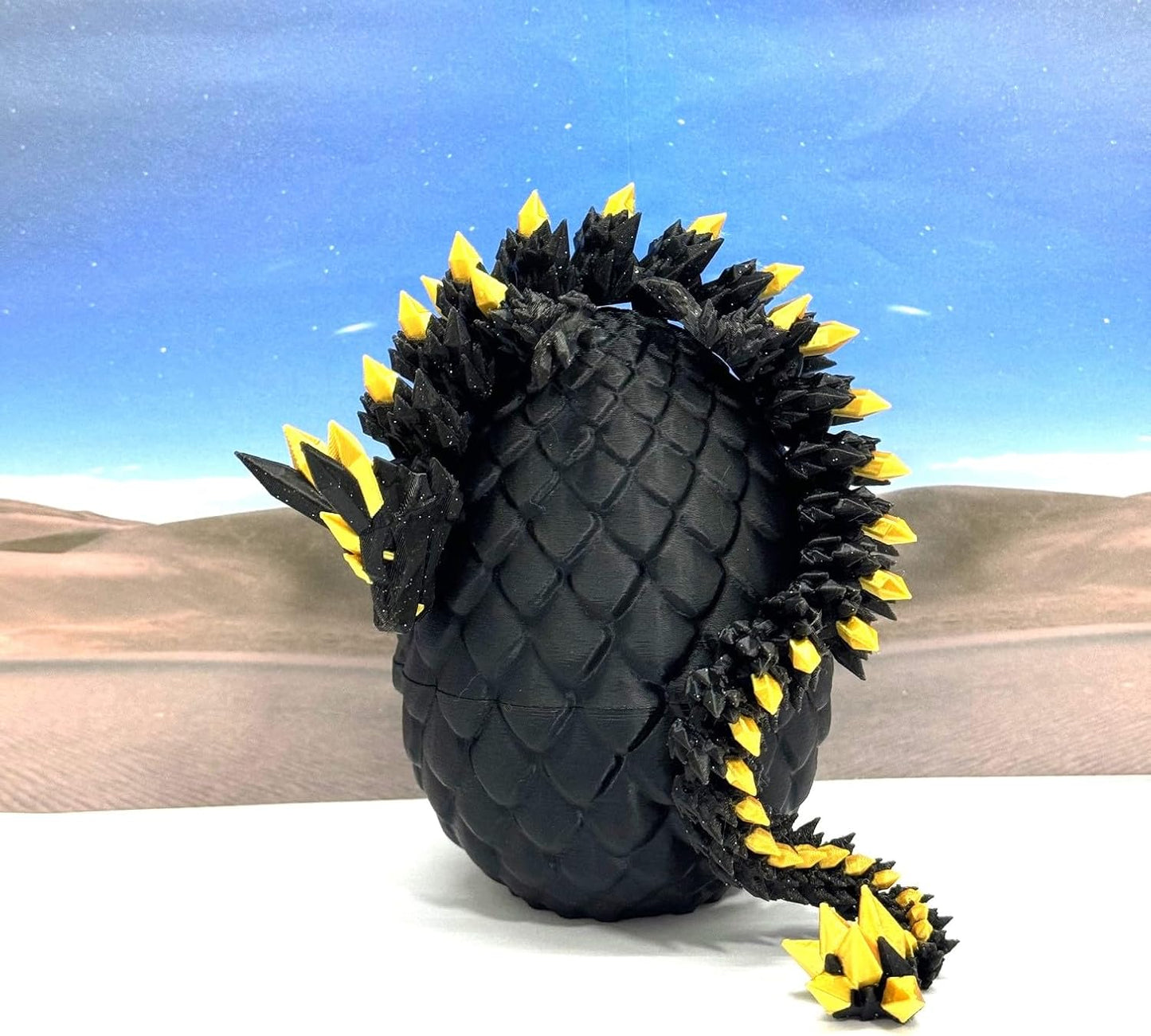 3D Printed Dragon with Egg, Articulated Black and Gold Crystal Dragon, Fidget ADHD Dragon Toy - D06565