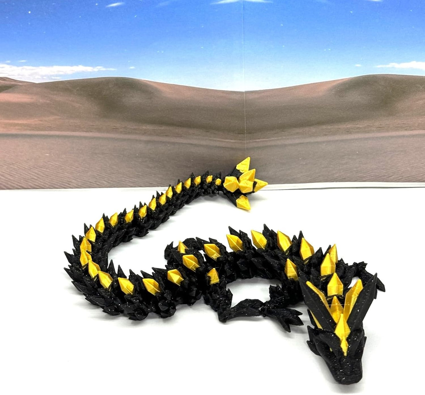 3D Printed Dragon with Egg, Articulated Black and Gold Crystal Dragon, Fidget ADHD Dragon Toy - D06565