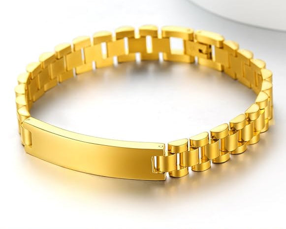 Personalized Bracelet for Men 10mm Stainless Steel Gold ID Bracelet Custom Gift for For Men and Women SSB207-G