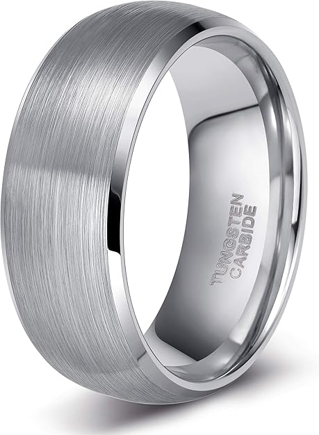 8mm Personalized Tungsten Ring for Men Brushed Classic Dome Tungsten Carbide Engagement Wedding Band Customized Promise Ring