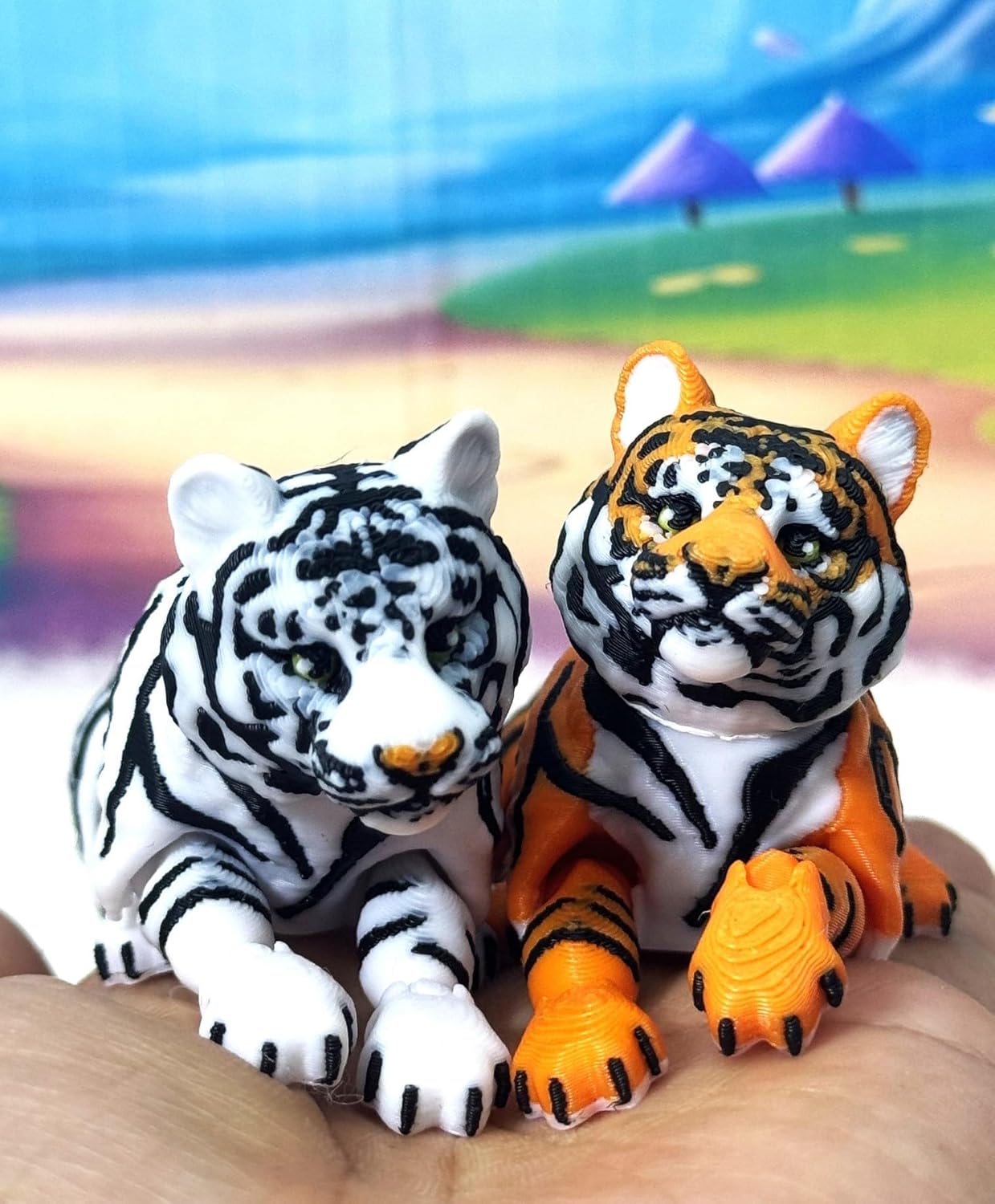 2pcs Articulated 3D Printed Tiger, 6.5" Wild Animal Creature Tiger Toy, Fidget Animal for Home Office Executive Desk Decoration AT001-2x